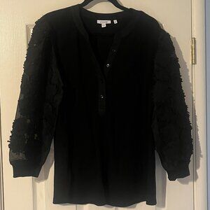 Chico's Black Long Sleeve with Flowered Sleeves